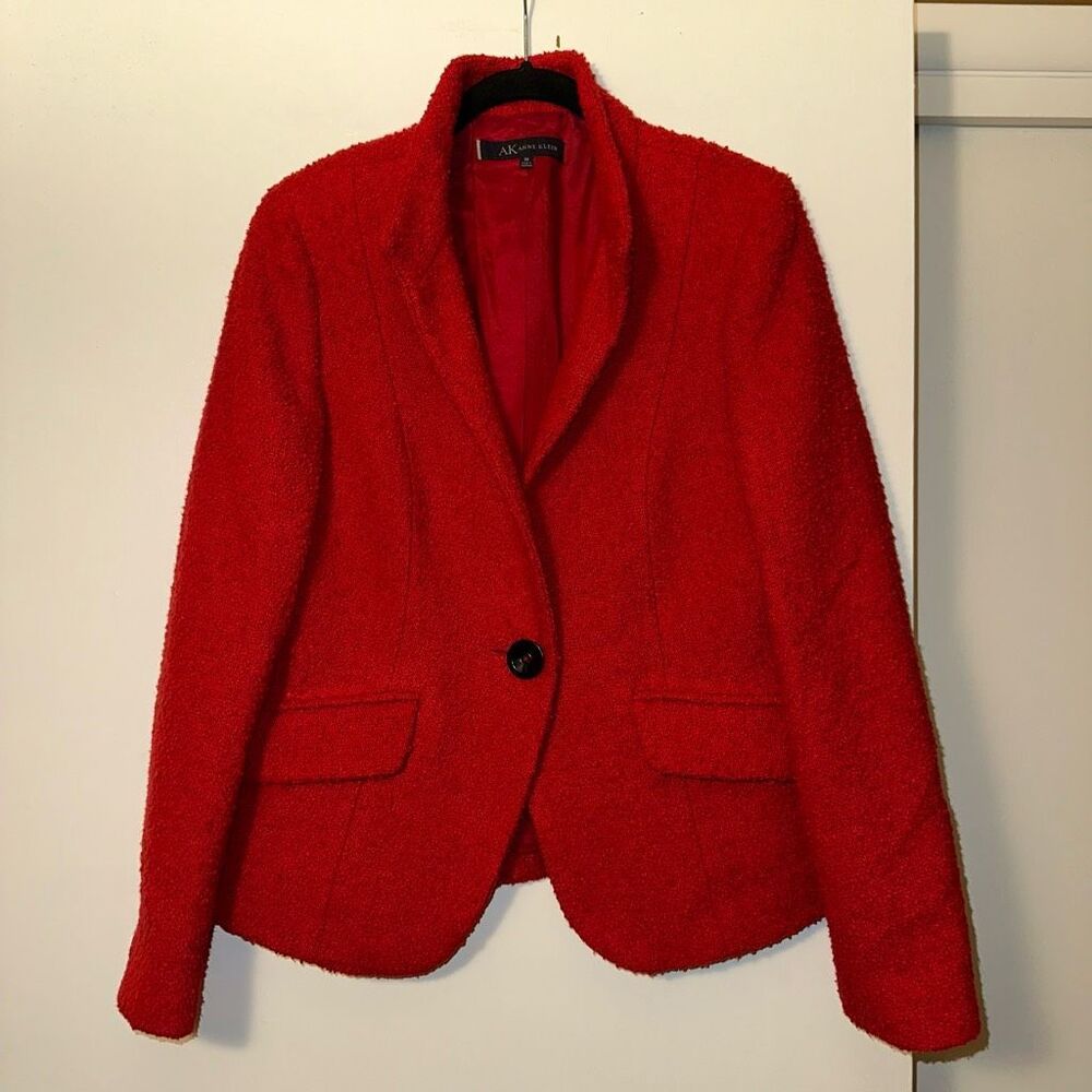 Anne Klein Women’s Size 10 Vintage Red Popcorn Knit Collared Button Peacoat EUC